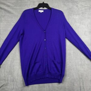 Eric Bompard Purple 100% Cashmere V-Neck Button Front Cardigan Sweater Mens M